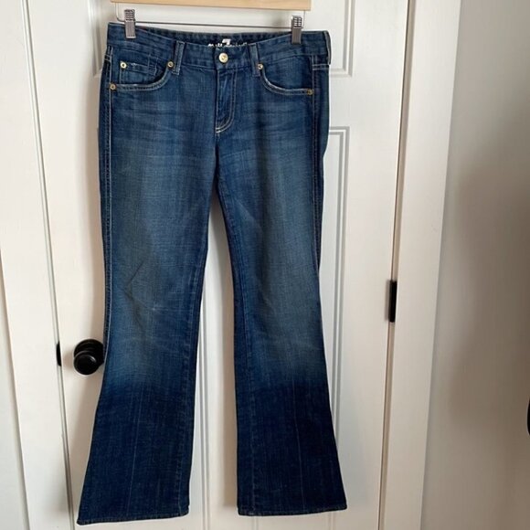 𝅺7 for all man kind “A” pocket jeans bootcut designer y2k sz 28 medium wash - Picture 6 of 7